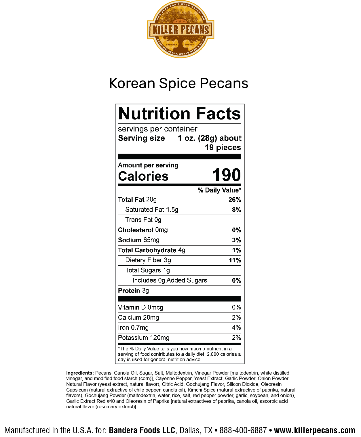 Korean Spice Pecans 8 oz bag
