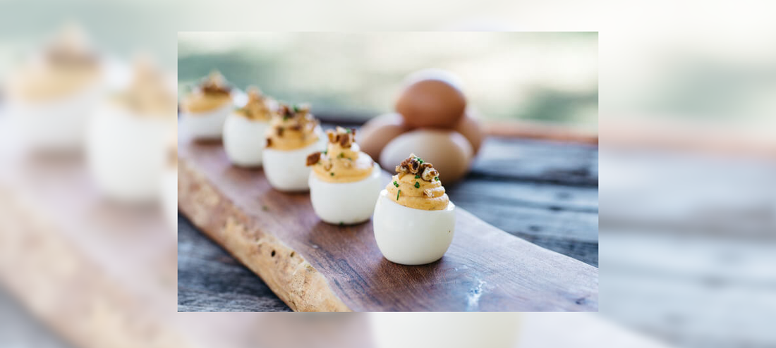 Sweet Potato Deviled Eggs with Smokin’ Pecans