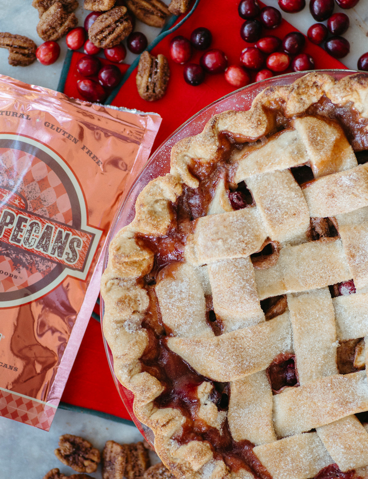 Apple Cranberry Pie with Cinnamon Pecans