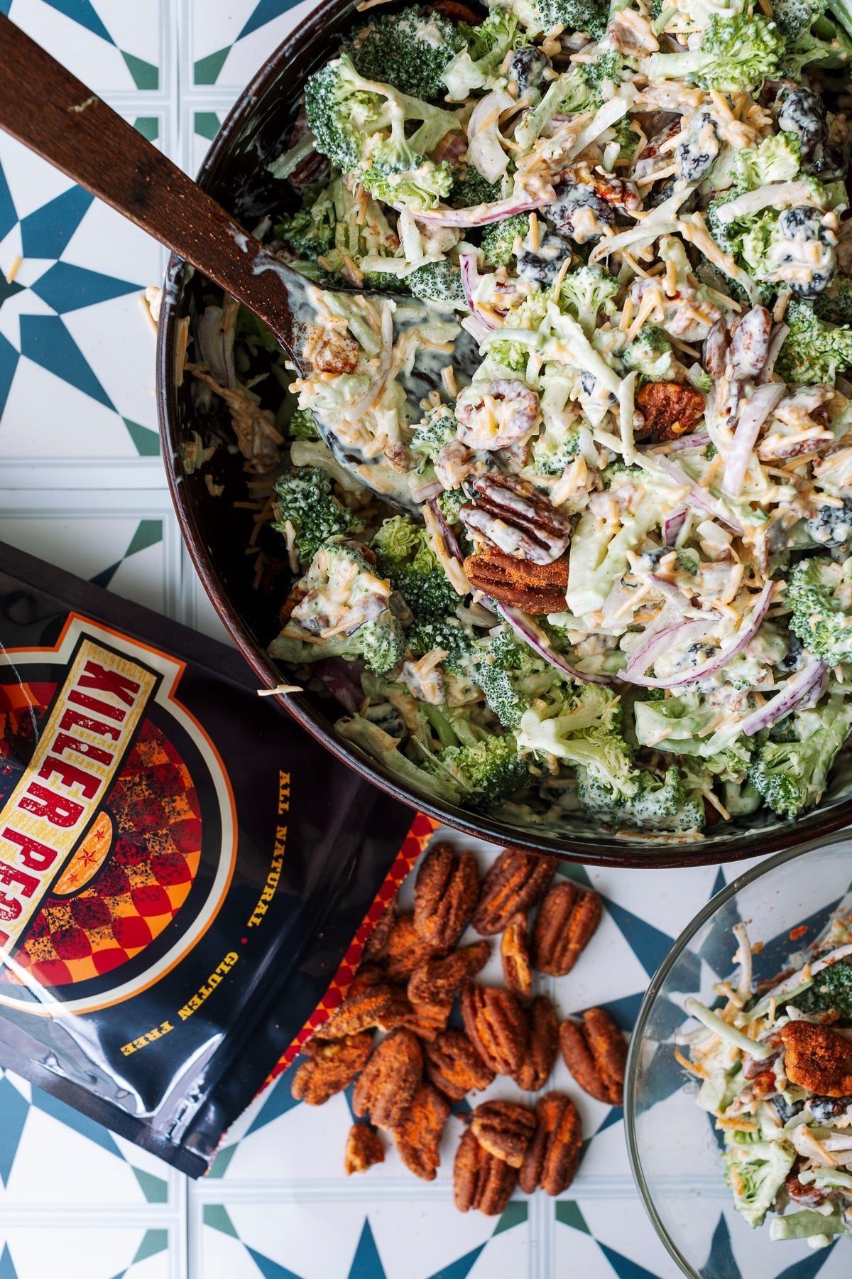 Broccoli Salad with Bacon and Korean Spice Pecans - Killer Pecans