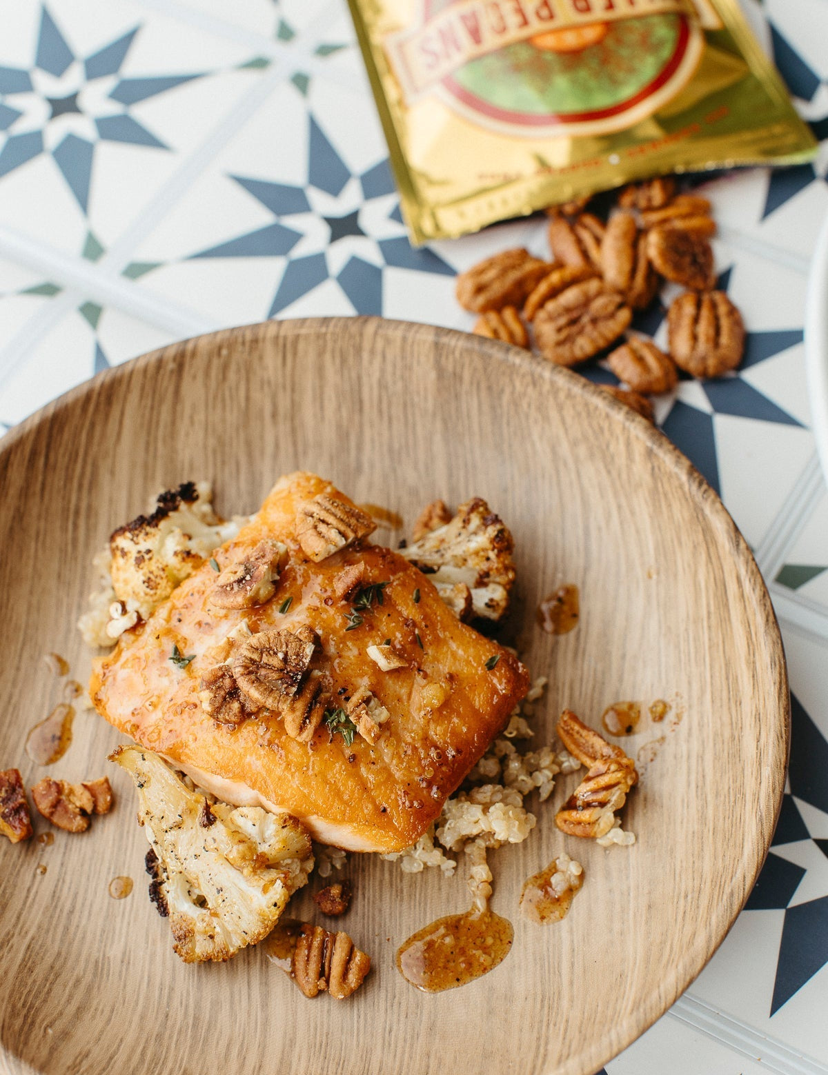 Maple Dijon Glazed Salmon with Smokin’ Pecans and Roasted Cauliflower - Killer Pecans