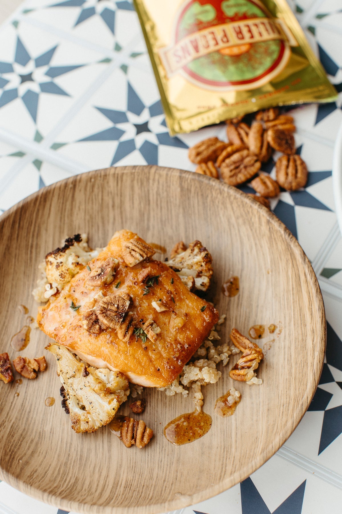 Maple Dijon Glazed Salmon with Smokin’ Pecans and Roasted Cauliflower - Killer Pecans