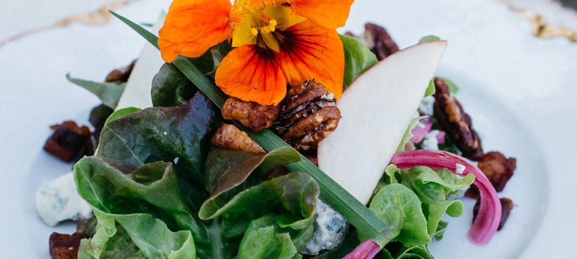 Mixed Green Salad with Bacon Vinaigrette and Rosemary Pecans - Killer Pecans