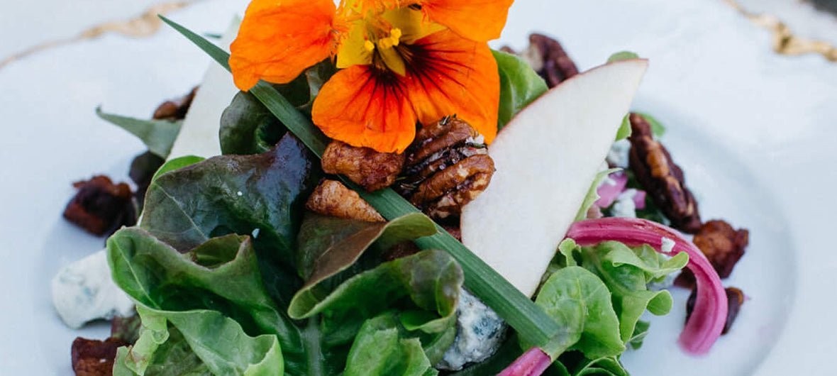 Mixed Green Salad with Bacon Vinaigrette and Rosemary Pecans - Killer Pecans