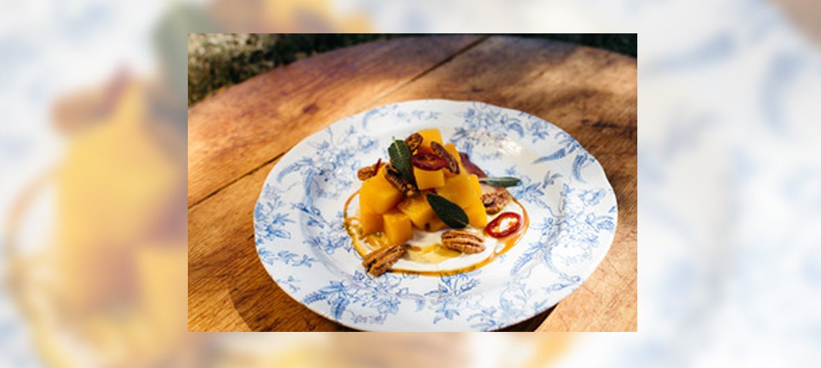 Roasted Butternut Squash with Killer Pecans, Crème Fraiche, Ribbon Cane and Fresno Chili - Killer Pecans