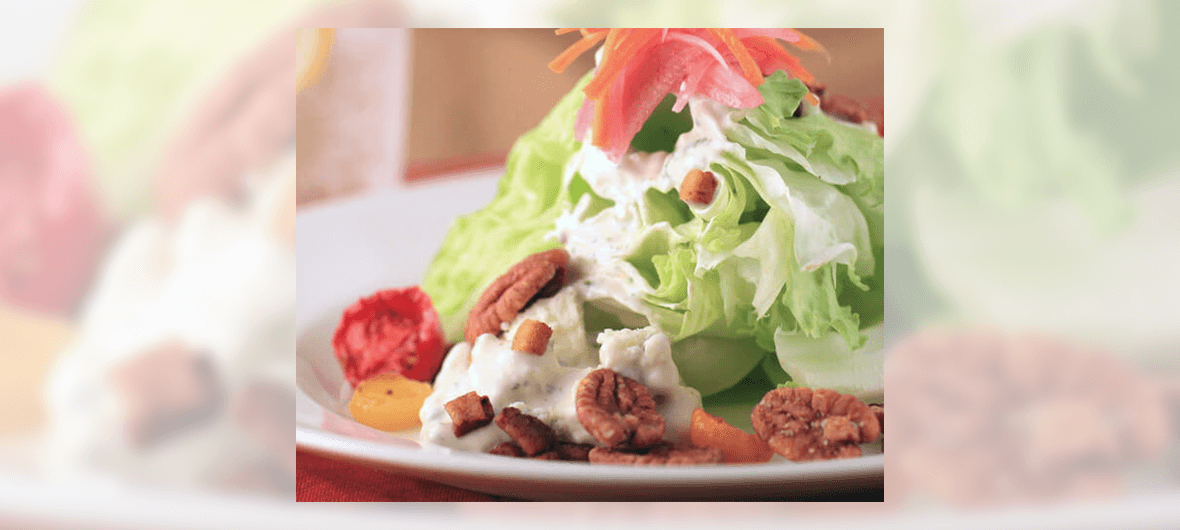 Blue Cheese Wedge Salad with Killer Pecans and Pickled Onions