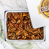 Rosemary Pecans 24 oz Rectangle Tin tied with Ribbon