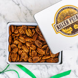 Smokin' Pecans 24 oz Rectangle Tin tied with Ribbon