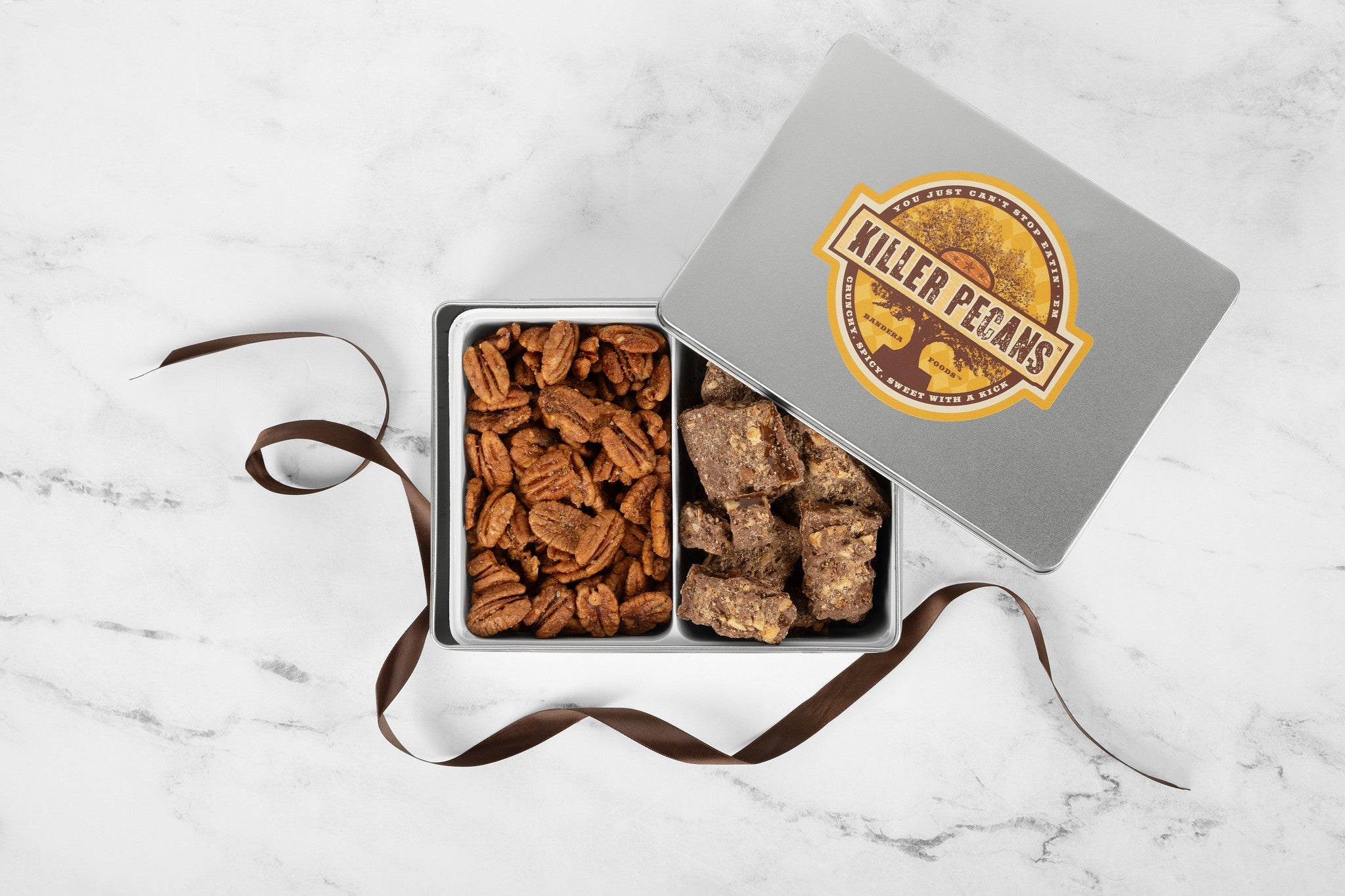 Combo Tin - Original Spice Pecans and Milk Chocolate Killer Pecan Toffee - Killer Pecans