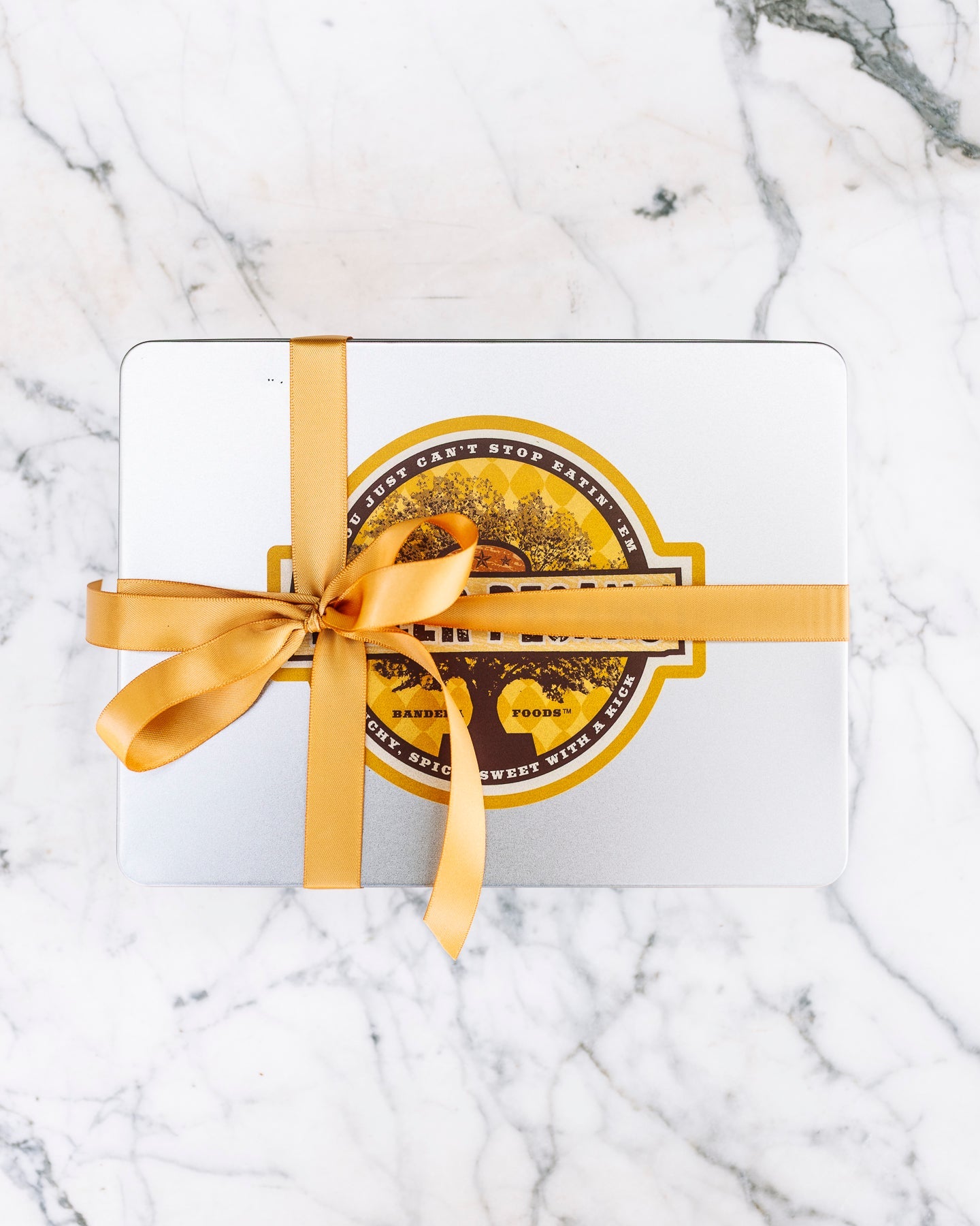 Original Spice Pecans 24 oz Rectangle Tin tied with Ribbon - Killer Pecans