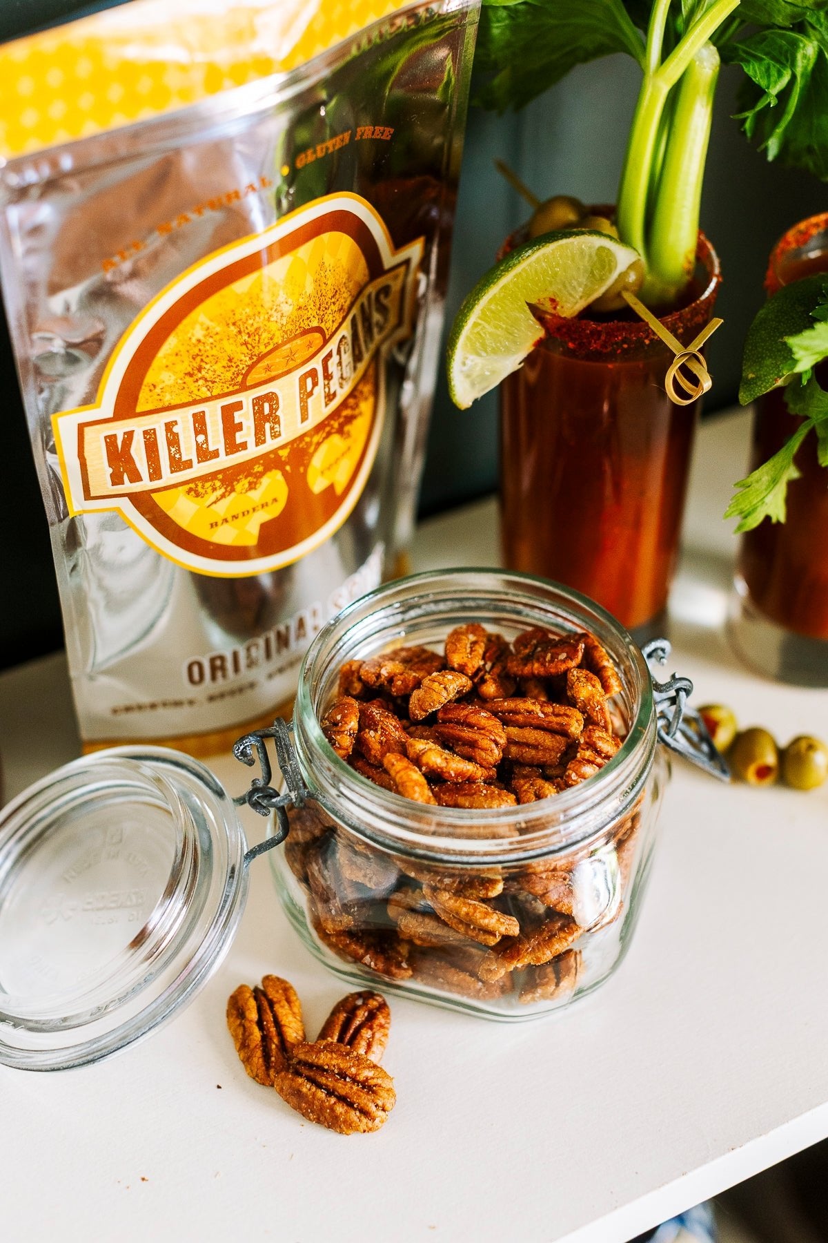 Original Spice Pecans 24 oz Rectangle Tin tied with Ribbon - Killer Pecans