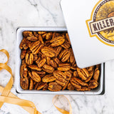 Original Spice Pecans 24 oz Rectangle Tin tied with Ribbon - Killer Pecans