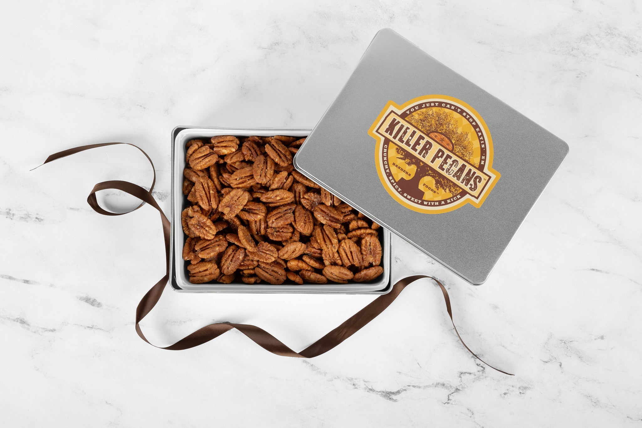 Original Spice Pecans 24 oz Rectangle tin with Ribbon - Killer Pecans