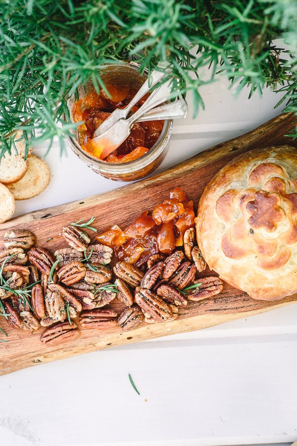 Rosemary Pecans 24 oz Rectangle Tin tied with Ribbon - Killer Pecans