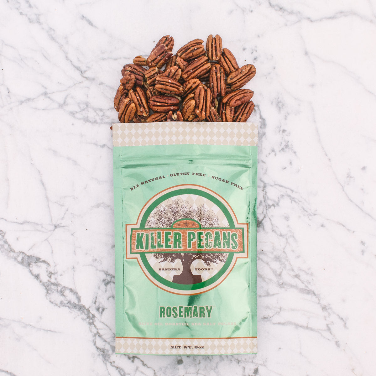 roasted pecans, extra virgin olive oil, rosemary, sea salt, 8oz bag