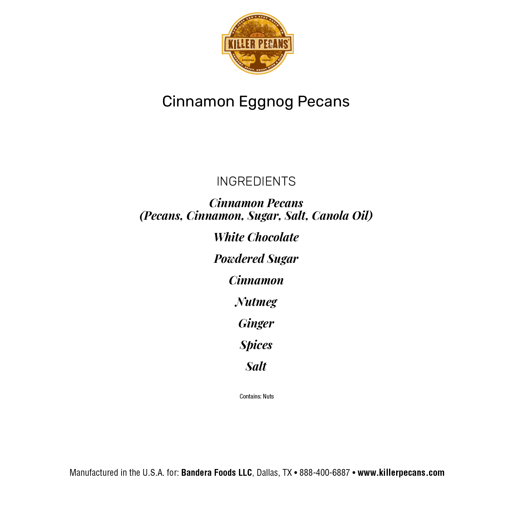 Cinnamon Eggnog Pecans 8 oz bag - Killer Pecans