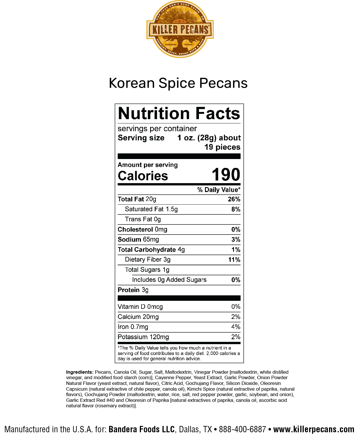 Korean Spice Pecans 8 oz bag - Killer Pecans